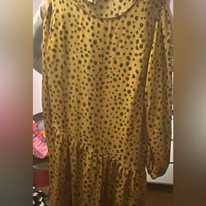 Mustard Yellow Polka Dot Midi Ruffled Dress
